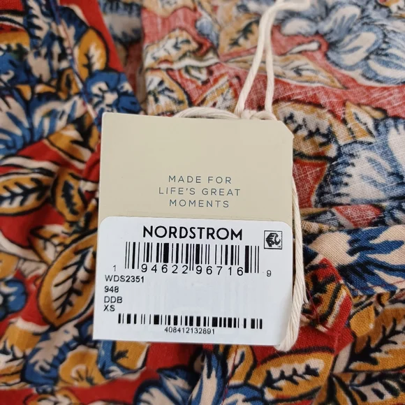 Faherty Carmel Print Linen Blend Midi Dress Size XS Tie Waist Floral Boho Pocket - Picture 10 of 15